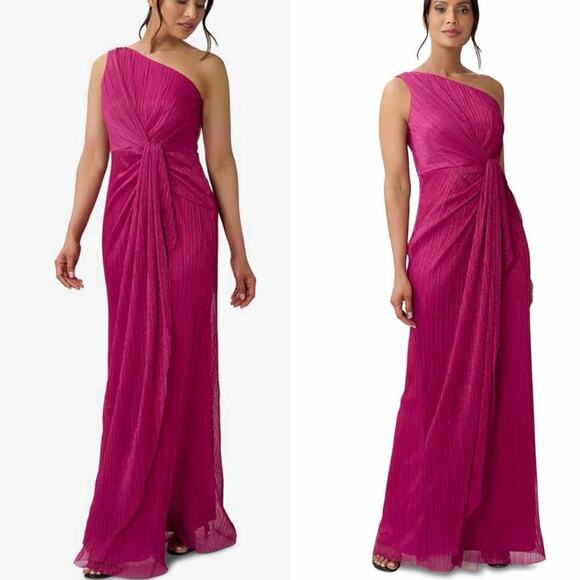 Adrianna Papell Women's Stardust Pleated Draped Gown Size US 6 Magenta - Picture 8 of 12